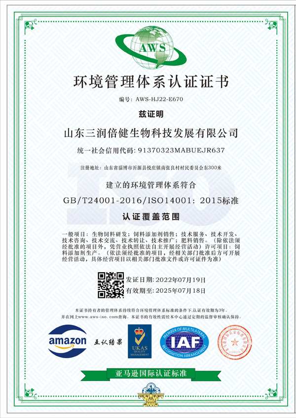 环境管理体系认证证书
